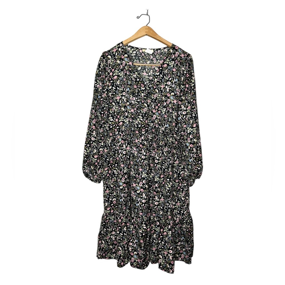 Sweet Magnolia Floral Print Faux Wrap Long Sleeve Midi Dress‎ Large L